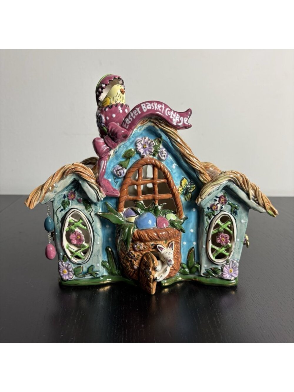 BLUE SKY Ceramic Easter Basket Cottage Tabletop Figurine 2003